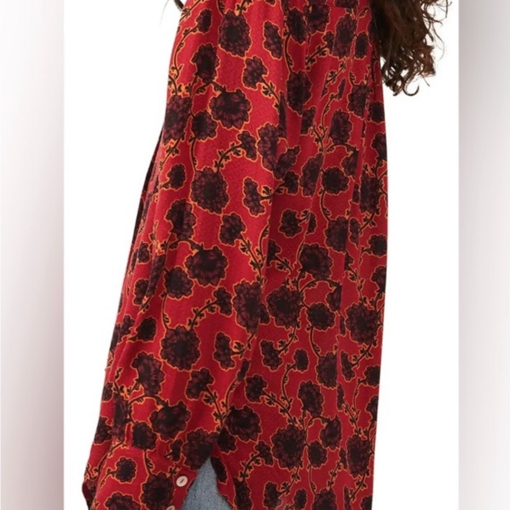 Free People Red Floral Boho Tunic Blouse - Picture 10 of 11